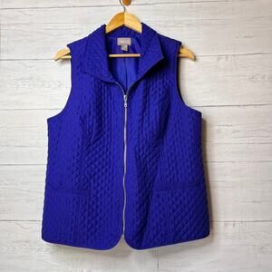 Chicos Vest Womens Size 2/Large Bright Blue Light Quilted Full Zip Pockets